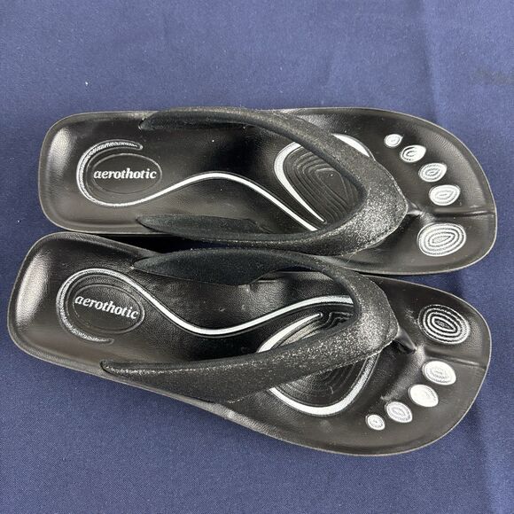Aerothotic Black Sparkle Glitter Thong Sandals Rubber soles Size 7/37 - Picture 6 of 7